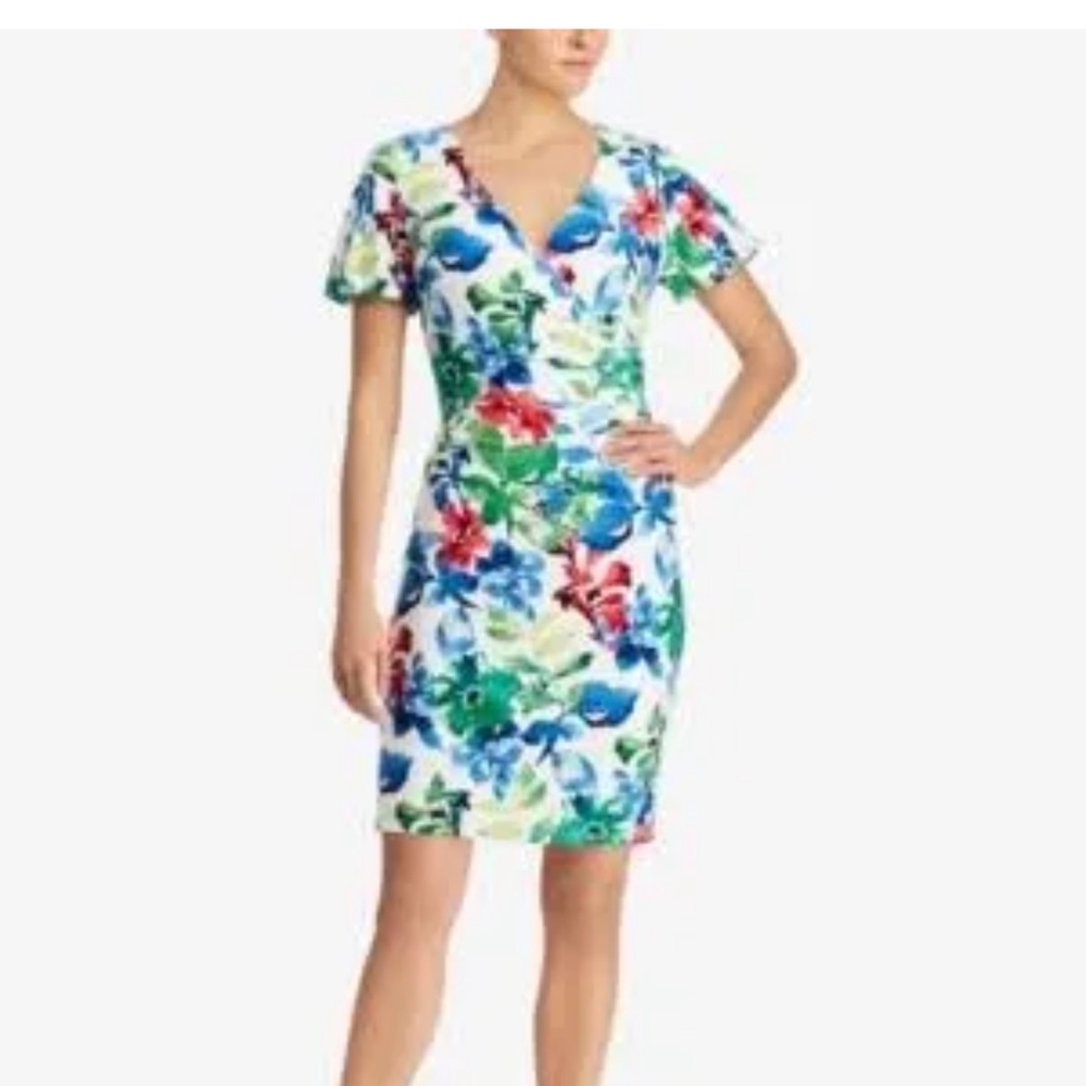 Lauren Ralph Lauren Surplice Stretch Dress floral size 12 NWT